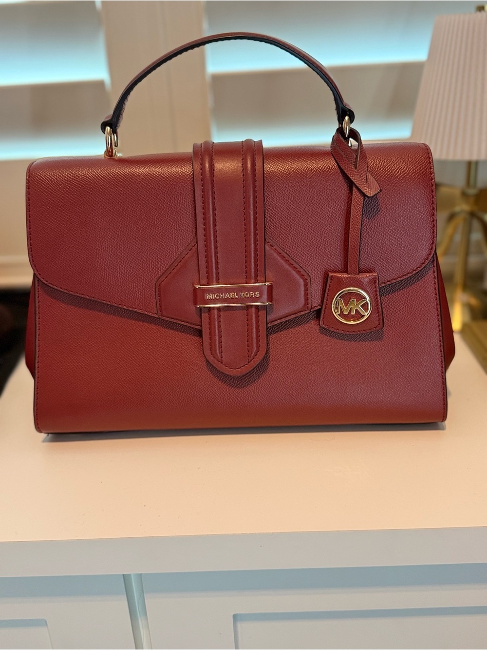 Michael Kors Burgundy Saffiano Top Handle Satchel Handbag + Dust Bag